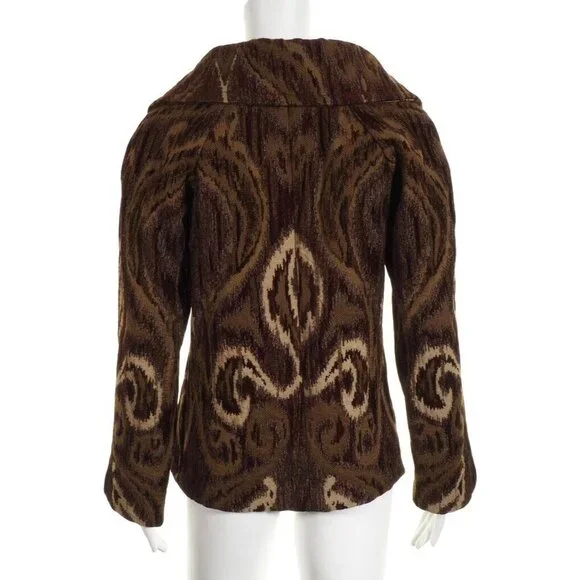 Brocade Womens Jacket S / M Lined Brown Tan Shawl Collar Hand Taylored - Picture 4 of 12